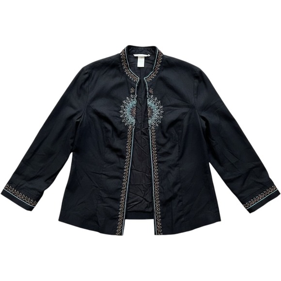 Sarah Spencer Jackets & Blazers - Sarah Spencer Jacket Black 12 Womens Linen Beaded Embroidered Boho Open Front